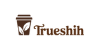 Trueshah logo with a coffee cup and leaves on a white background