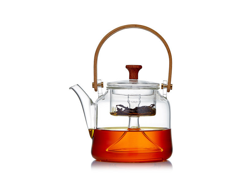Bamboo Handle Glass Teapot