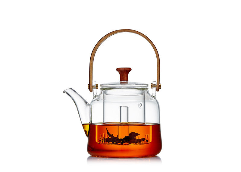 Bamboo Handle Glass Teapot