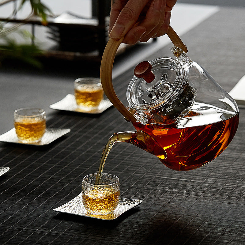 Bamboo Handle Glass Teapot