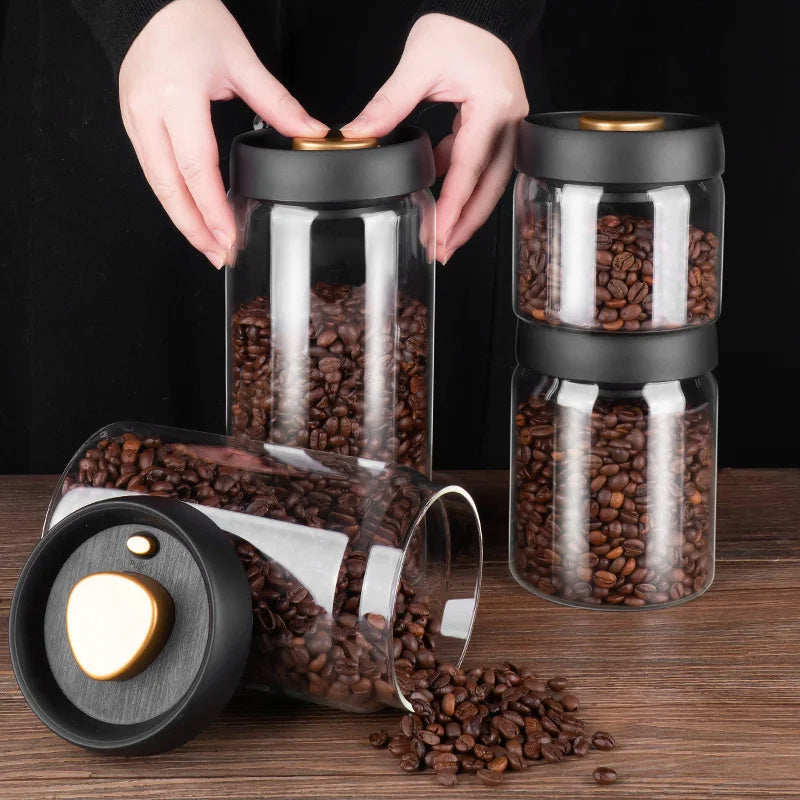 Recipiente de vidrio para granos de café al vacío