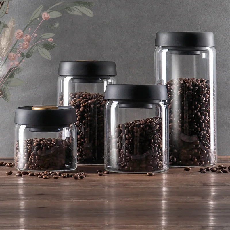 Recipiente de vidrio para granos de café al vacío